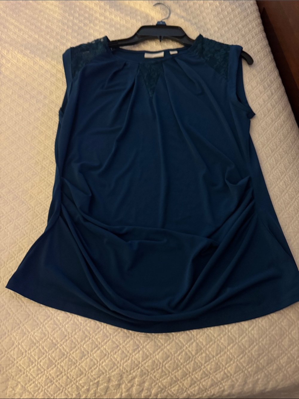 New York & Company Teal Lace-Trim Sleeveless Blouse